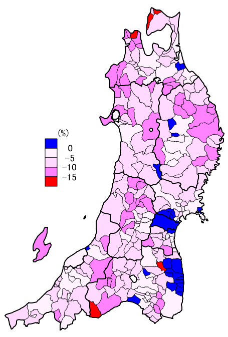 市町村毎の人口増減 イメージ